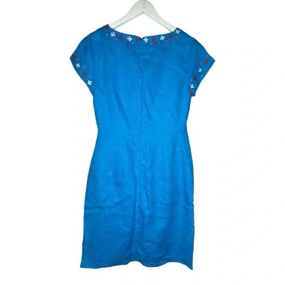 Boden Laura Linen Blue Lagoon Shift Dress Floral Embroidered Size 2R - Picture 8 of 16